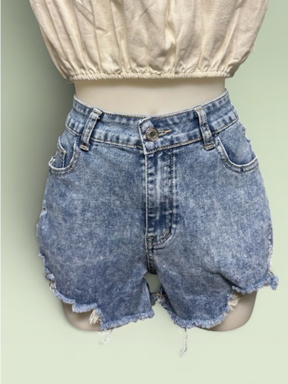 SHEIN Acid Wash Distressed High-Rise Denim Shorts
